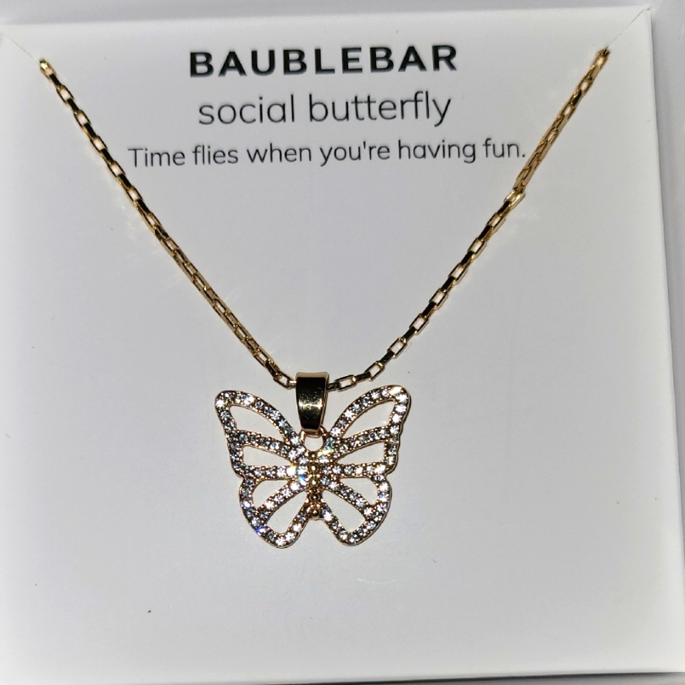 BaubleBar Social Butterfly Pendant Necklace NIB